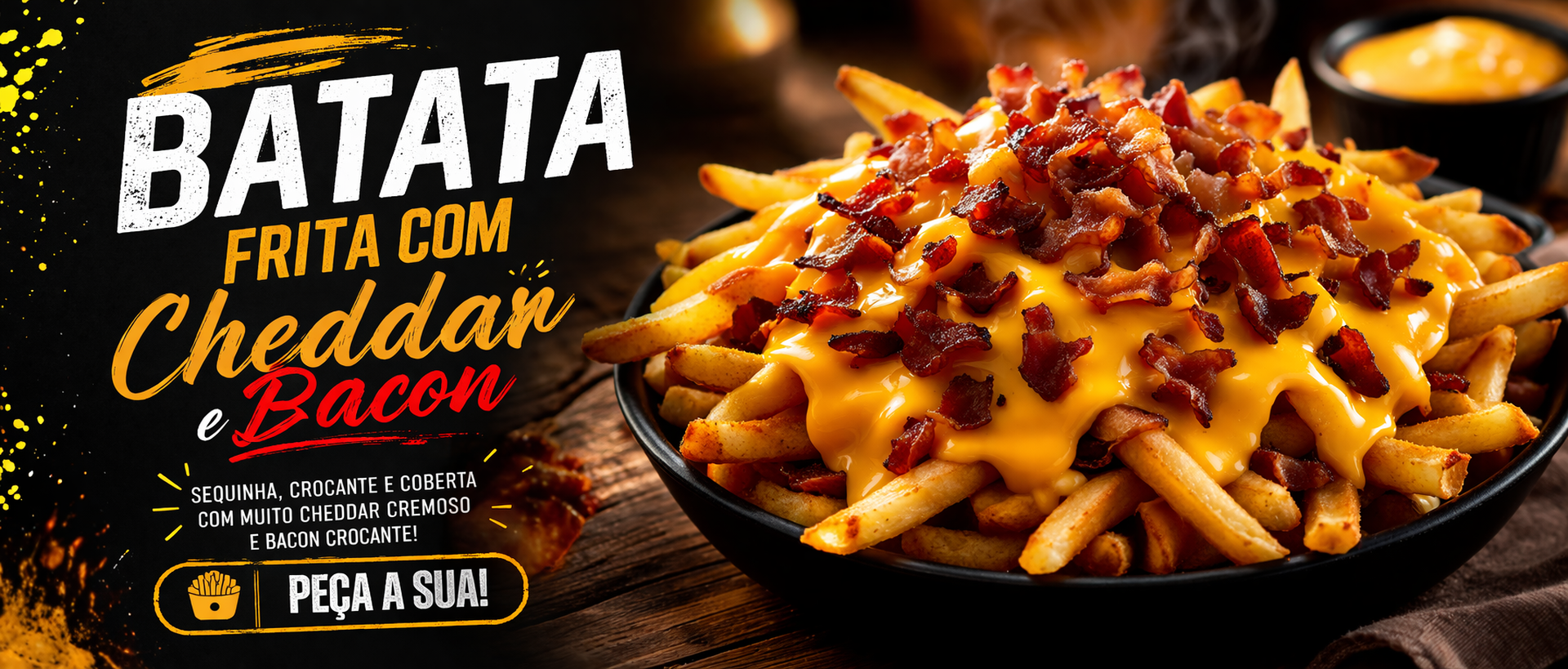 Batata com cheddar e bacon da Casa do Burguer